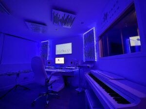 white room recording studio in night vision